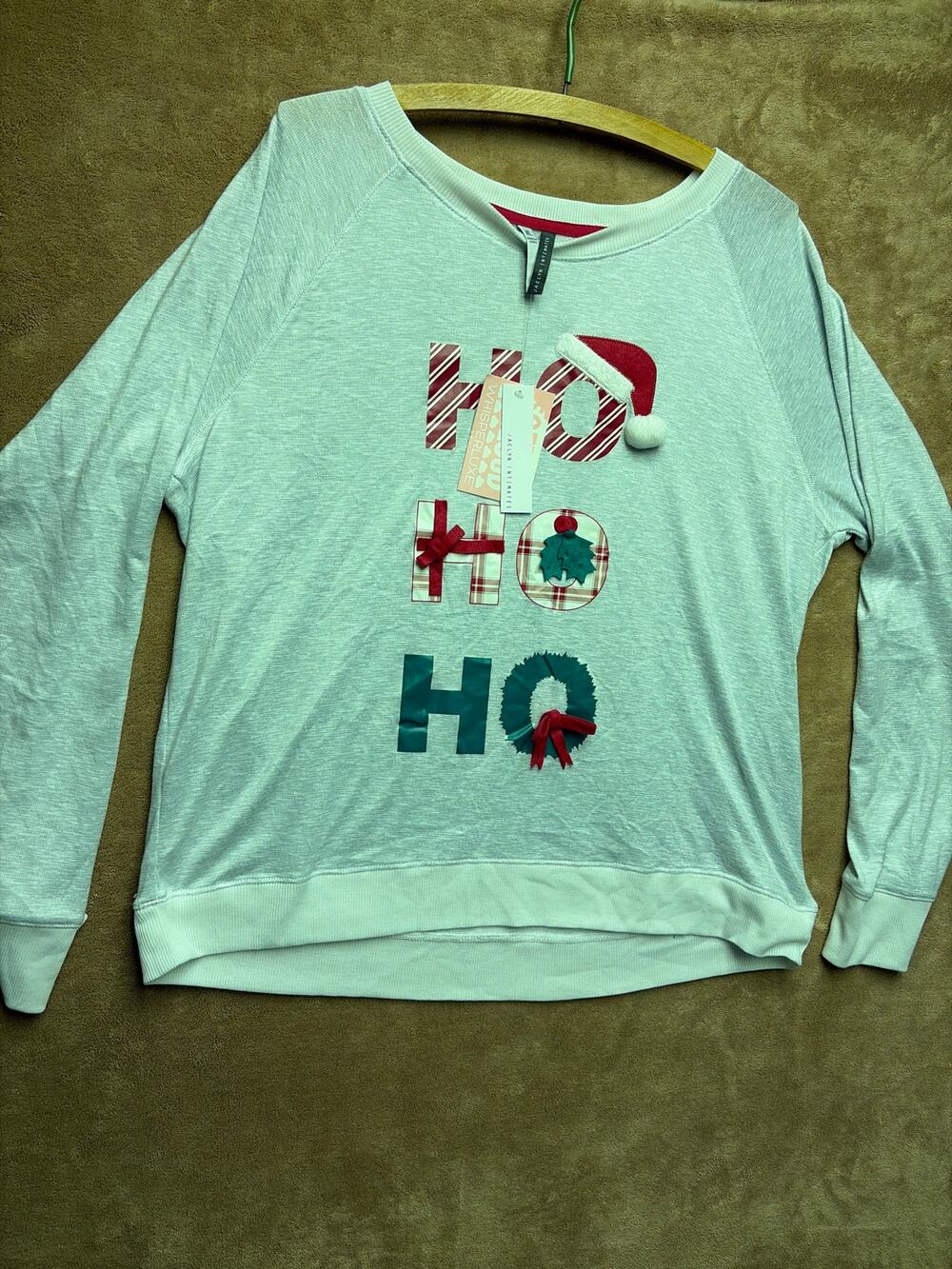 Jaclyn Intimates XL Gray Ho Ho Ho Christmas Lounge Sweatshirt Pajama Top